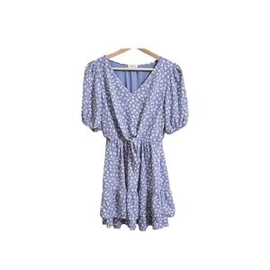 Sienna Sky Blue & White Floral Faux Wrap Short Sleeve Mini Dress Size XS